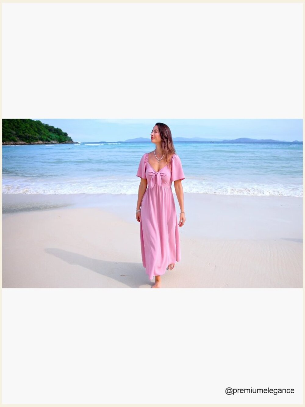 Bow Tie V Neck Ruffle Midi Flowy Dress - Picture 7 of 7